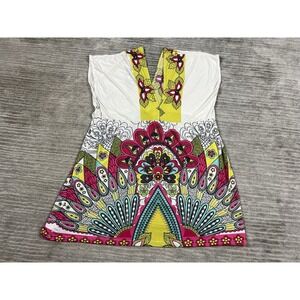 Shoreline Top Womens One Size Multicolor Short Sleeve V-Neck Polyester Blend